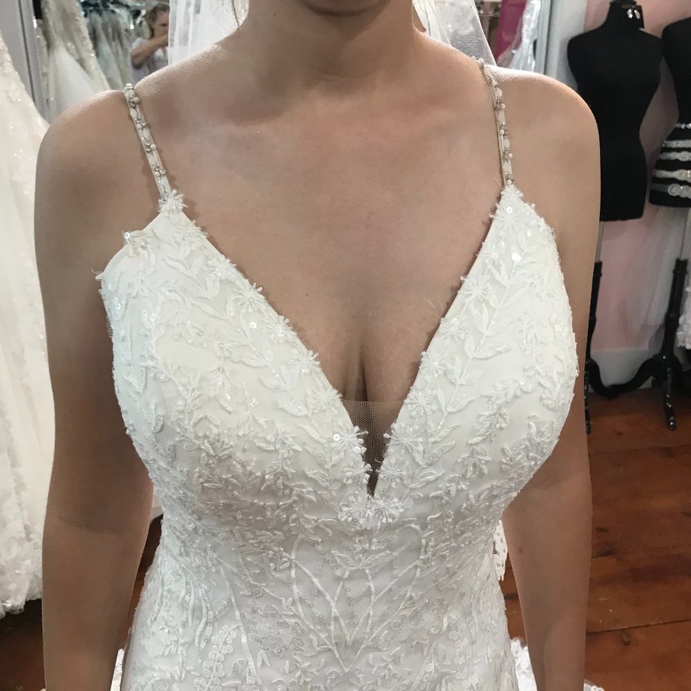 New with Tags Lillian West Spaghetti Strap Fit and Flare Wedding Dress Low Back